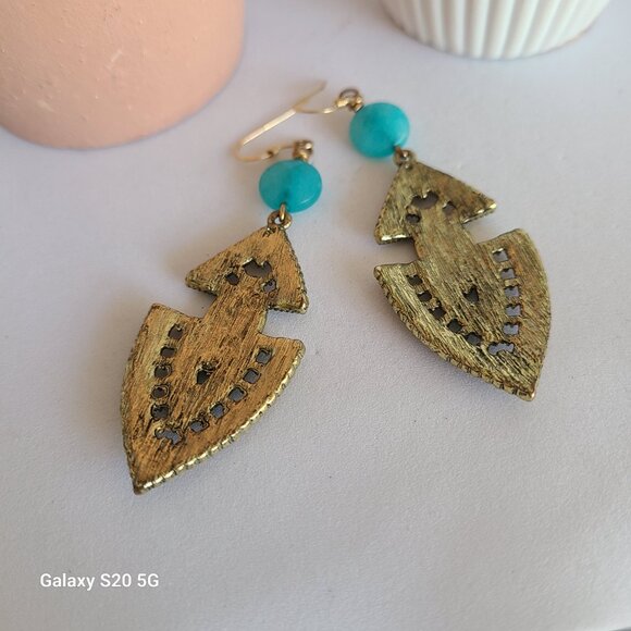 Handmade Aztec Theme Dangle Earrings Multi-Color Ladies Statement Event Festival - Picture 4 of 5